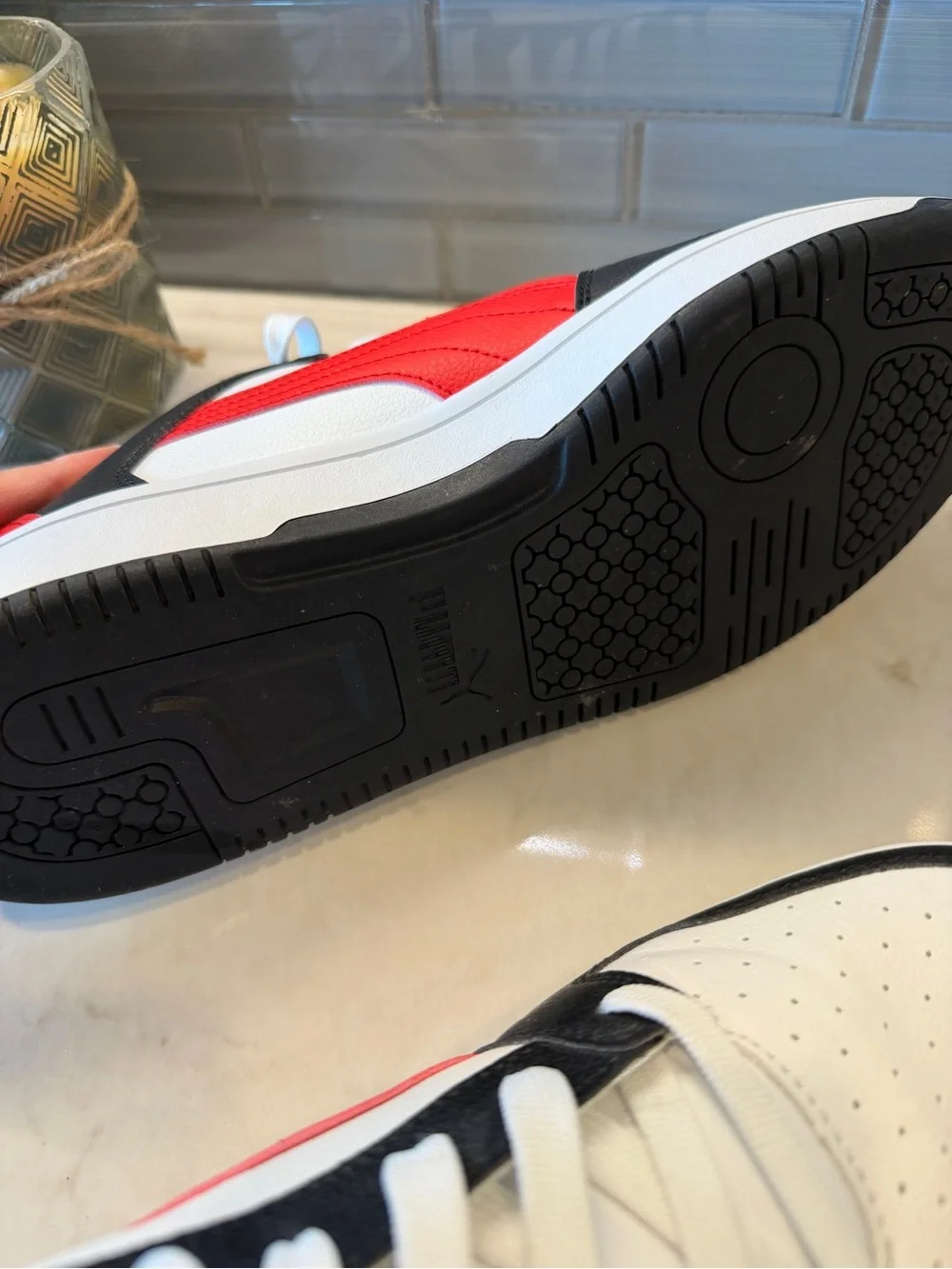 Puma Men's Low-Top Sneakers in White, Black & Red